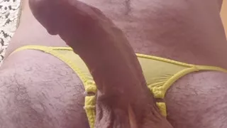 Yellow thong tryout out with horny cock