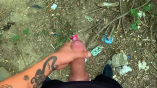 Glossy Glans with Precum Cums at the Cruising Sex Area