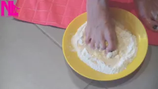 Making Dough for Pasta with My Bare Feet