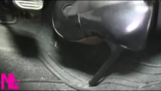 Revving and Driving in Black Pantyhose and Grey High Heels