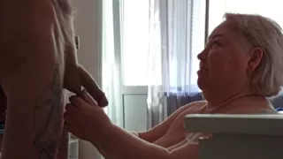 Neighbor Plays with My Dick Sucks It and Gets Cum on Her Tits