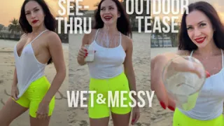Getting Wet and Messy in See-through Top Outdoor