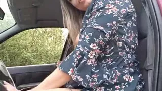 Hot blonde masturbates and tease in a car by the Side of the Road