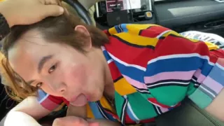 Asian Twink Sucks Big White Cock & Swallows Load in the Car
