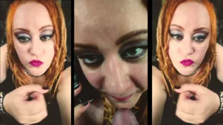 Talking to her boyfriend on the phone while she sucks off his cute buddy