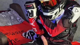 An Excited Guy in Motorcycle Gear Fucks His Sneakers