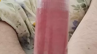 Morning pumping ends with a big cumshot from my huge cock