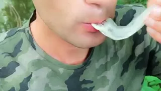 Twink Has a Fresh Cum From Used Condom Till Last Drop Outdoor