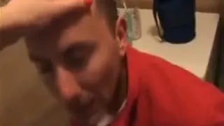 Footjob wife makes him lay down in the bathroom