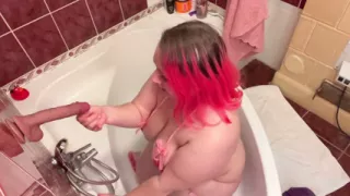 Cute Hungarian BBW's Sloppy Blowjob on Her Realistic Dildo