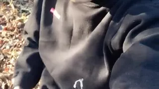 Huge Cumshot on Black Shirt in the Park