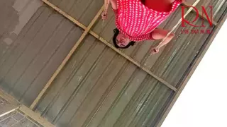 Beutiful lady swinging without panties on a swing outdoors. Slow motion 127 3