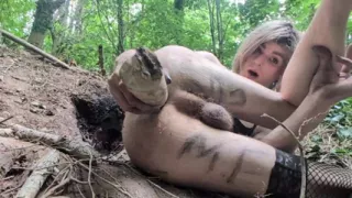 Heather Ashley fucking a stick as a dildo outdoors