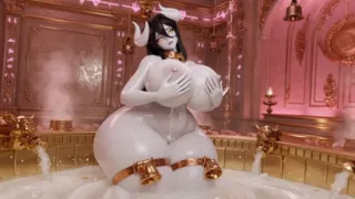 Albedo Demon Queen Bath Episode 3 - Massive Tits Soapy Play & Wet Pussy Tease