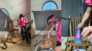 Sissy Candy in Self Bondage with Huge Dildos