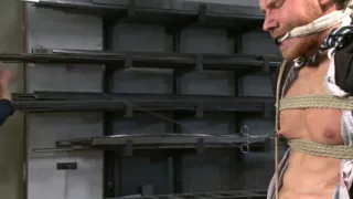 Cocky Businessman Bound and Fucked in the Metal Shop