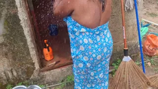 Hot Step Mom Bathing Outdoor