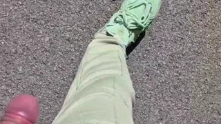 Juicy and thick Bulgarian dick shows off on the street and ends up smearing women's underwear with cum in a store