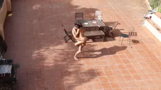 Couple Playing and Fucking in the Courtyard, Outside