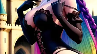 Hentai Gothic Girls with Dyed Hair Showing off Their Big Tits 2