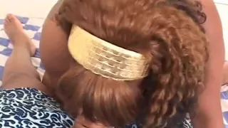 Nasty curvaceous black girl Diamond with red hair gets fucked pov doggy style and jizzedd on her big jugs