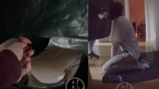 Amateur Boy Ordered to Get on His Knees, Blindfolded, and Pissed in His Mouth Through a Gloryhole