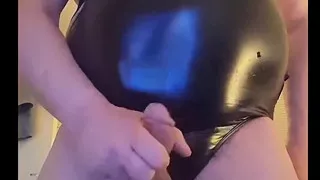 Grandpa wearing latex and wanking his semi before shooting his lovely jizz
