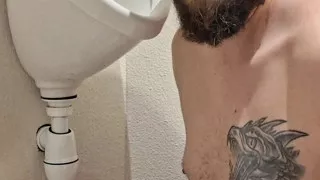 Public urinal licking squirt in