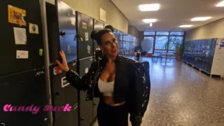 Candy sucks first day at university and she fucks a student right away