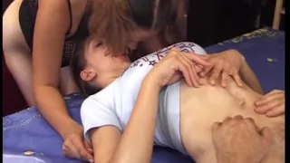 Mature MILF Squirts Wildly on Old Man's Face in Threesome