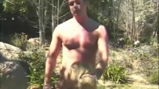 Young blonde opens her legs wide to get a thick cock in her pussy outdoors