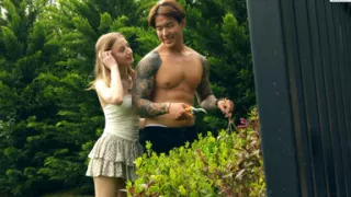 Cute Homemade Girl Fucked with Her Asian Gardener Titus Low in the Backyard of Her House!