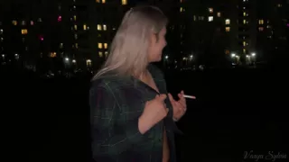 Smoking Blonde with Naked Tits Smokes!