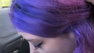 Purple haired alt teen worships thick cock, and gets cum