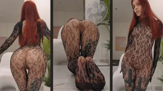 Teasing in Sheer Snakeskin Fishnet Bodysuit - Full Body Worship