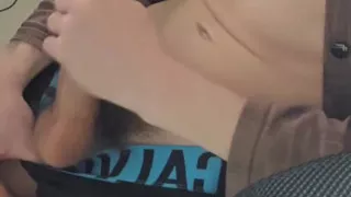Skinny guy jerking off and cumming