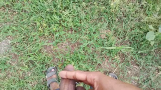 Young slim boy outside mastrubation