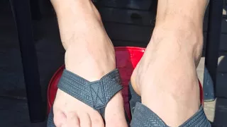 Showing off my painted toes and flip flops