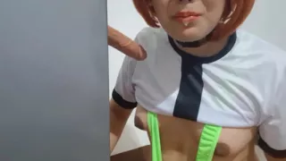 Bif Tits Femboy Ben makes his Debut with a Blowjob, Eating Cum and Deepthroat to Big Dildo