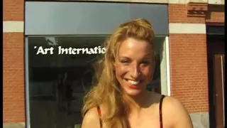 Blonde babe shows amazing natural tits