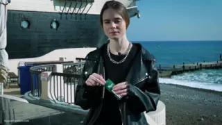 Young Russian Woman Smoking Cigarette Outdoor Terrace