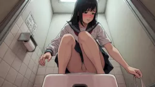 Japanese female student urinating in the restroom