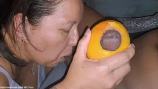 Jerking off BBC with Grapefruit Sucking His Balls