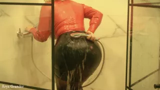 Sexy MILF in latex rubber - Shower striptease