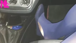 Dangling and Shoeplaying in Blue Pantyhose and Blue Flats on a Gas Station