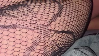 Cumshot on pussy in fishnets