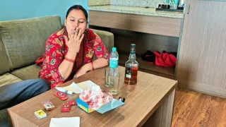 Indian couple intimate in hotel room