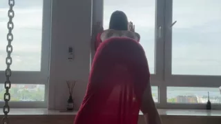 sexy hot yoga in red long dress
