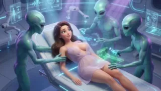 Beautiful New York Woman Passionately Helps Three Excited Aliens Achieve Relief - Ai Generated
