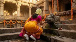 Indian Girl with Massive Ass Touching Ancient Statue